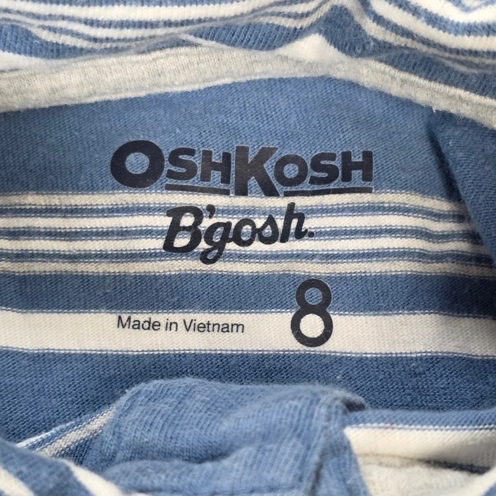 OshKosh B'gosh Short Sleeve Polo Shirt‎ Boy's Size 8 Blue White Striped Cotton